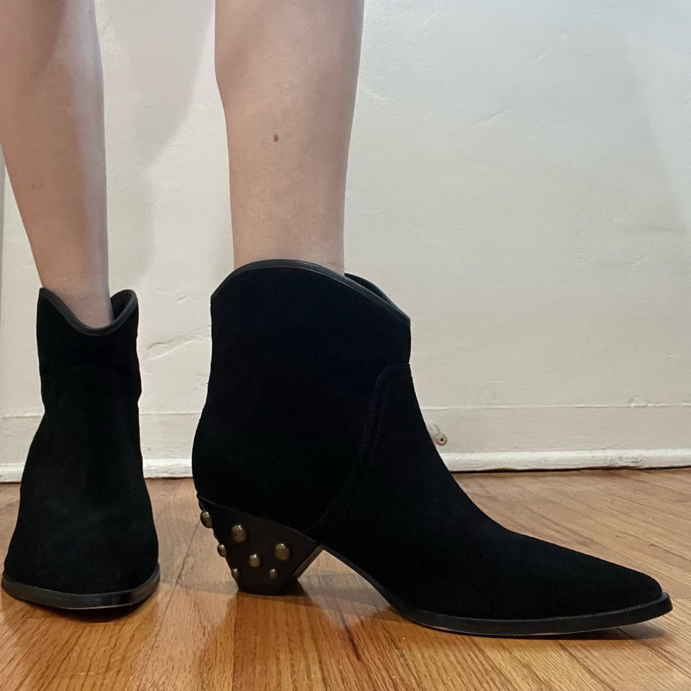 Marc Fisher Black Suede Ankle Booties with Studs